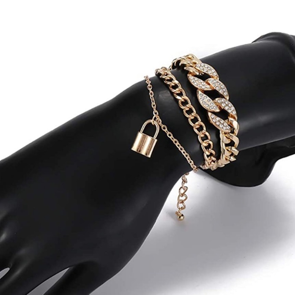 Layered Cuban Crystal Padlock Bracelet - Picture 1 of 3
